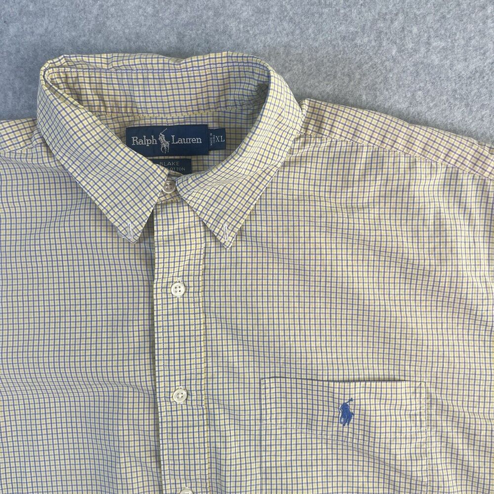 RALPH LAUREN Shirt Men’s Size XL Blake Yellow Blue Plaid Button Down Cotton